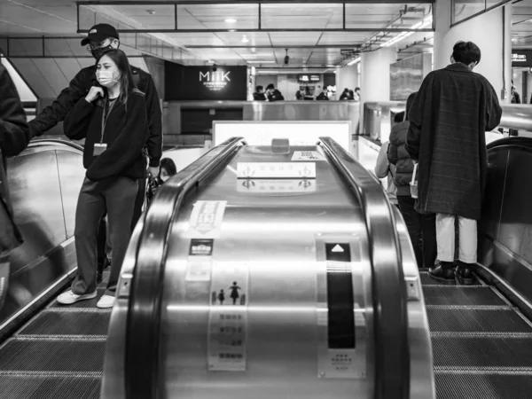 Passengers Wearing Face Mask Mass Transit System Taipei Taiwan — Stock Photo, Image