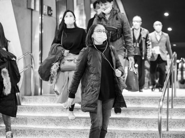Passengers wearing face mask in street in Taipei,Taiwan.