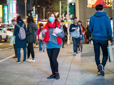 Passengers wearing face mask in street in Taipei,Taiwan.