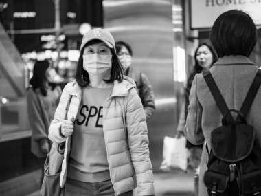 Passengers wearing face mask in street in Taipei,Taiwan.