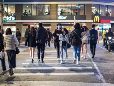 Passengers wearing face mask in street in Taipei,Taiwan.