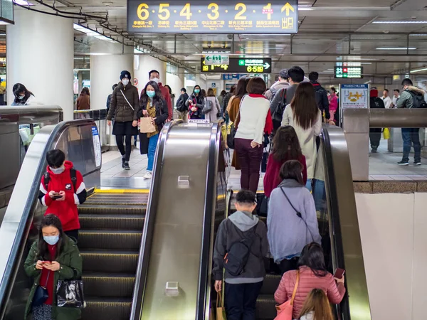 Passengers Wearing Face Mask Mass Transit System Taipei Taiwan — Stock Photo, Image