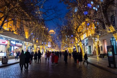 Harbin, Çin 'deki sokaktaki insanlar. Kuzeydoğu Çin 'de şehir nüfusunun ve metropoliten nüfusun yaşadığı en büyük ikinci şehirdir..
