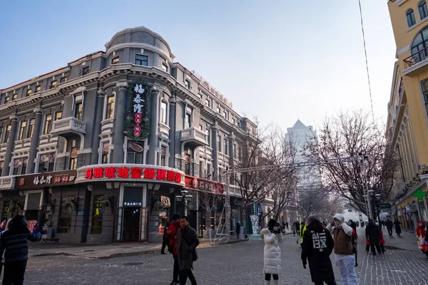 Ocak 2020 Harbin Çin Sokaktaki Insanlar Kuzeydoğu Çin Şehir Nüfusunun — Stok fotoğraf