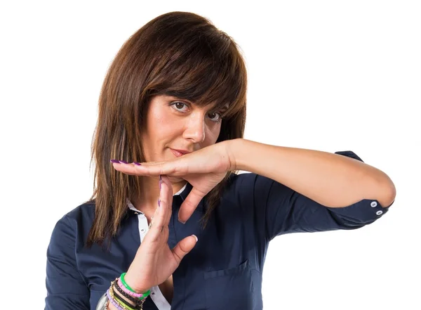 Pretty woman making time out gesture — Stock Photo, Image