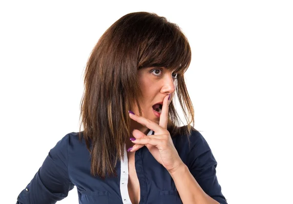 Pretty woman doing surprise gesture — Stock Photo, Image