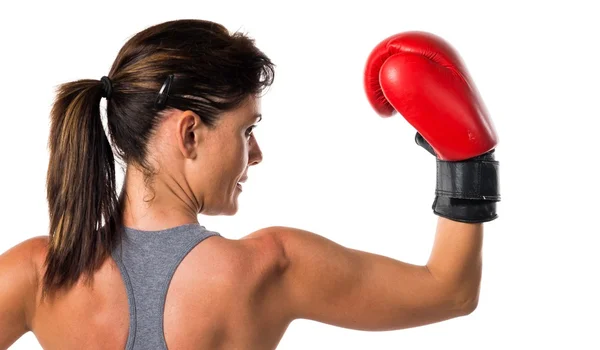 Sport vrouw met bokshandschoenen — Stockfoto