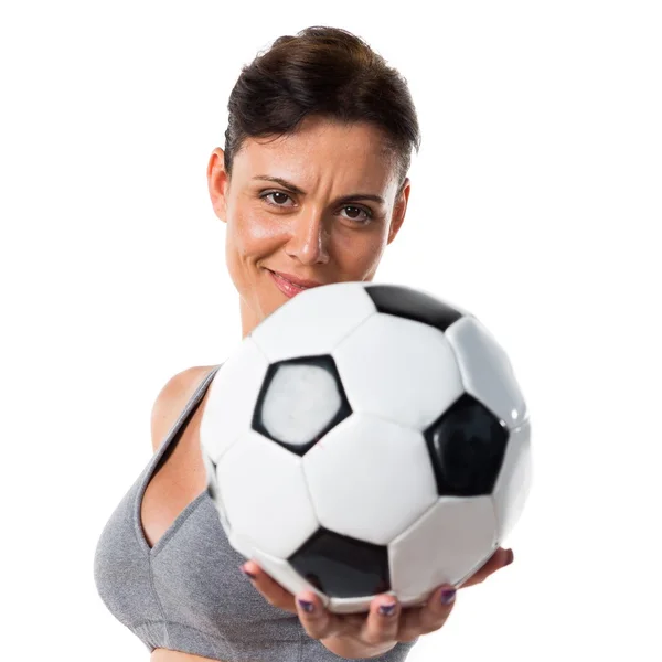 Sport donna giocare a calcio — Foto Stock