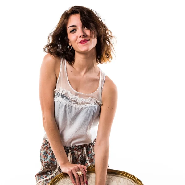 Model woman on vintage armchair — Stock Photo, Image