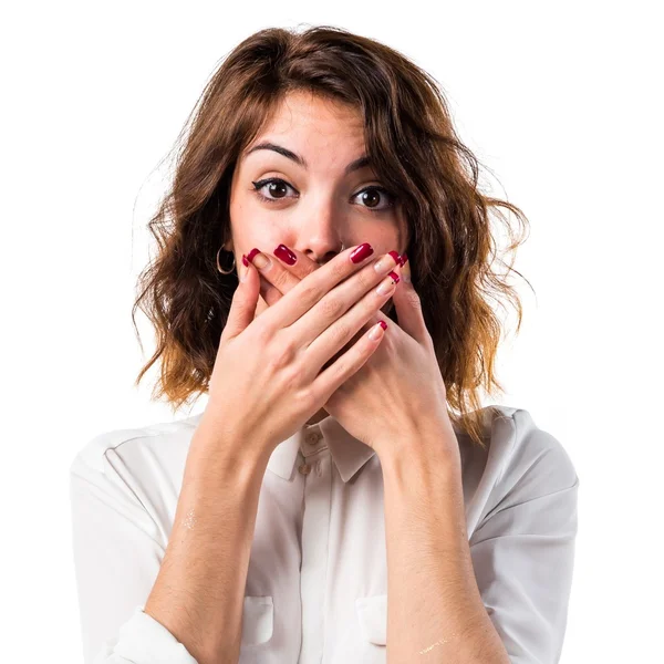 Pretty girl covering her mouth — Stock Photo, Image