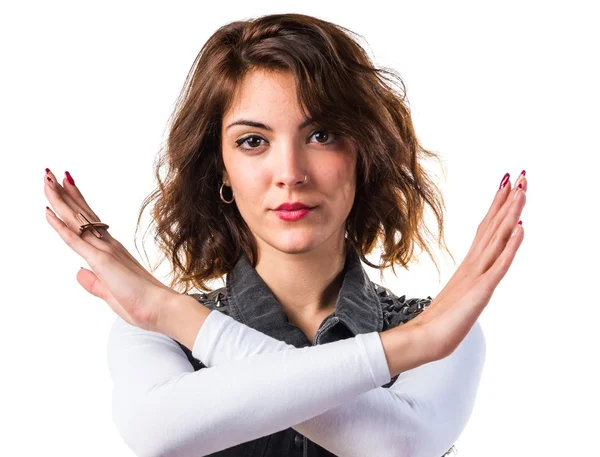 Mujer haciendo NO gesto — Foto de Stock