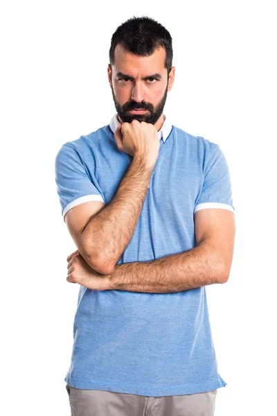 Muž s modrou košili myšlení — Stock fotografie