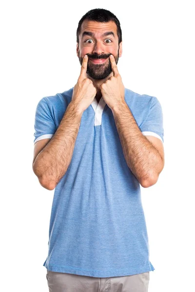 Gelukkig man met blauwe shirt — Stockfoto