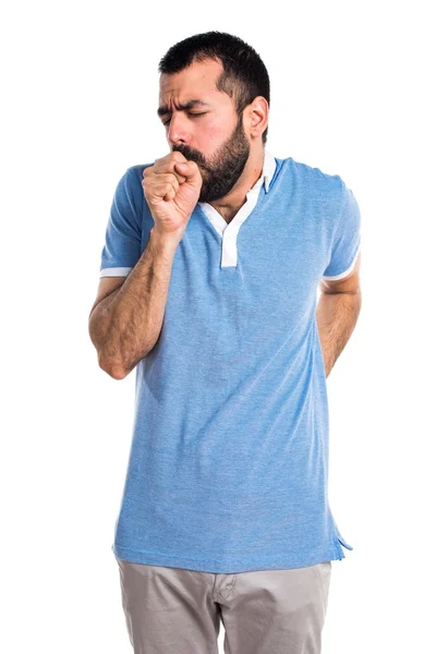 Man met het blauwe shirt hoesten alot — Stockfoto