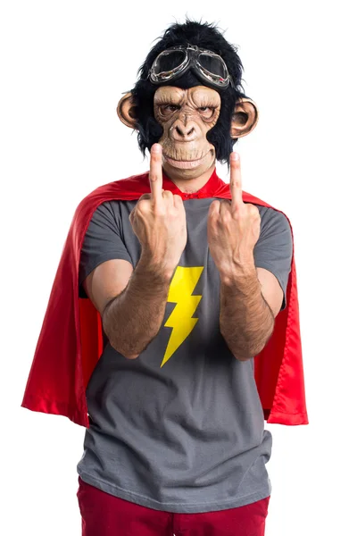 Homem macaco super-herói fazendo gesto chifre — Fotografia de Stock