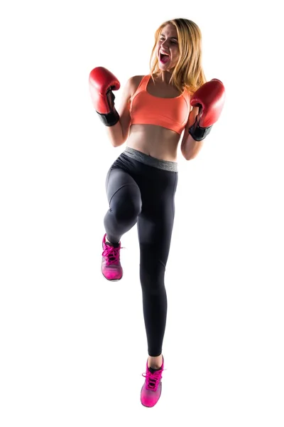 Chica afortunada con guantes de boxeo —  Fotos de Stock