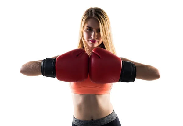 Блондинка з боксерськими рукавичками — стокове фото