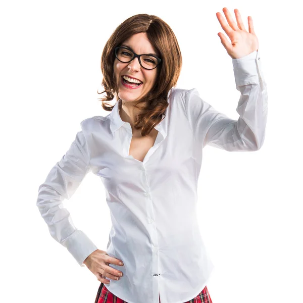 Brunette girl over isolated white background — ストック写真