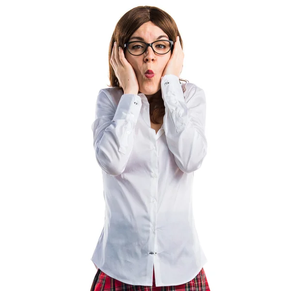 Student girl covering her ears — Stock Photo, Image