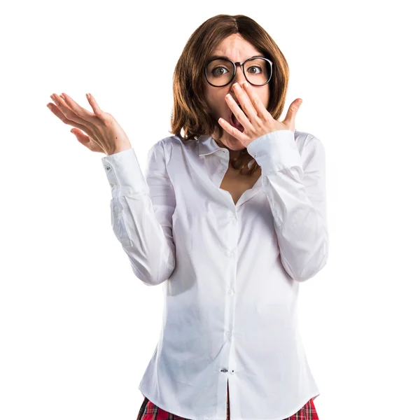 Pretty young girl doing surprise gesture — Stock Photo, Image