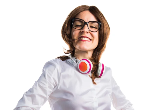 Menina estudante com fones de ouvido — Fotografia de Stock