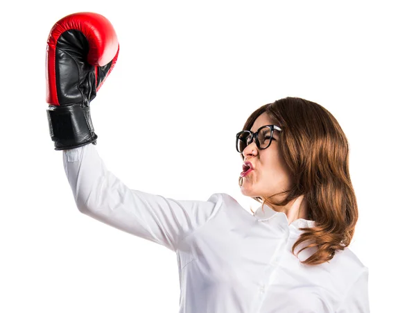 Studentjente med boksehansker – stockfoto