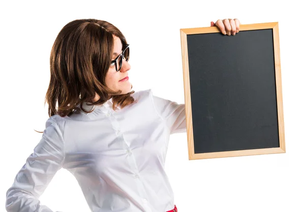 Student girl holding an empty placard — Stock Photo, Image