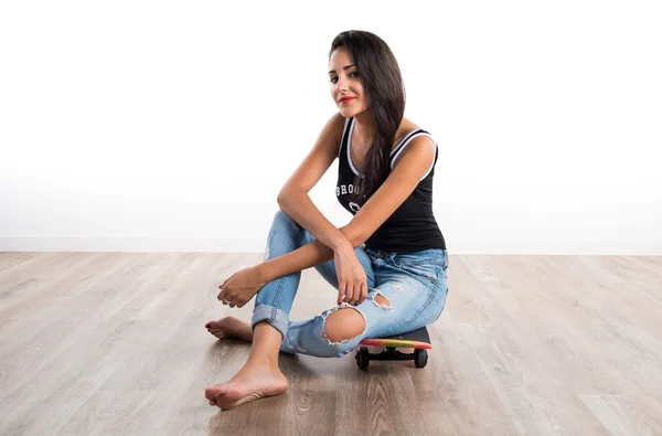 Young cute girl with skate — Stock Photo, Image