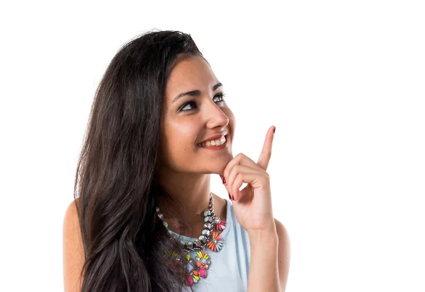 Menina bonito jovem apontando para cima — Fotografia de Stock