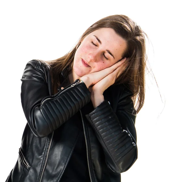 Woman doing sleep gesture — Stock Photo, Image