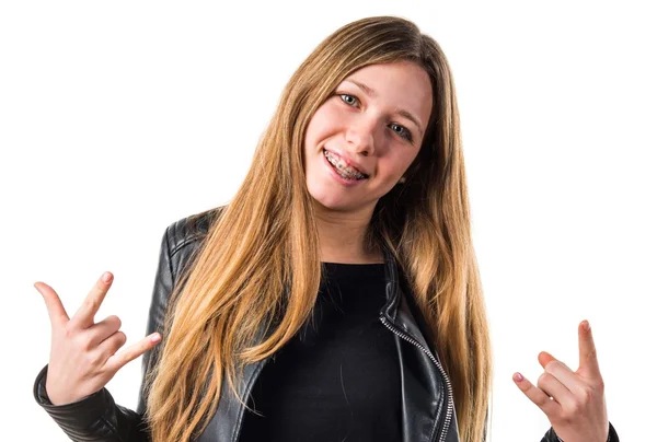 Teenager Mädchen macht Horn Geste — Stockfoto