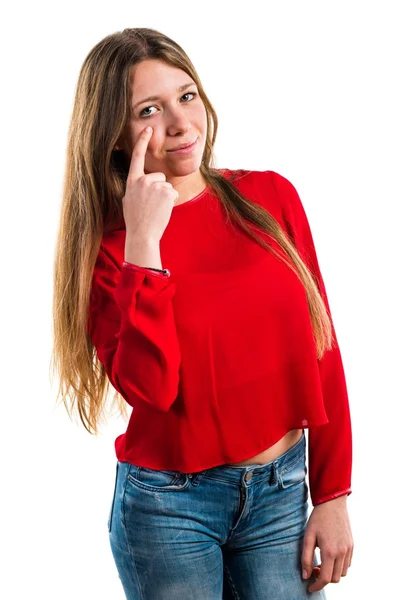 Dospívající dívka ukazuje něco — Stock fotografie