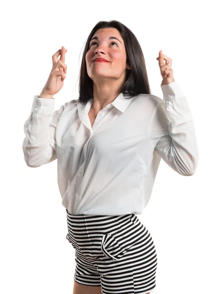 Girl with her fingers crossing — Stock Photo, Image