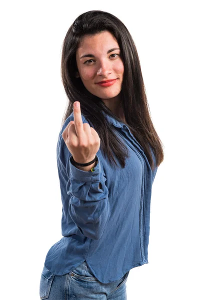 Girl making horn gesture — Stock Photo, Image