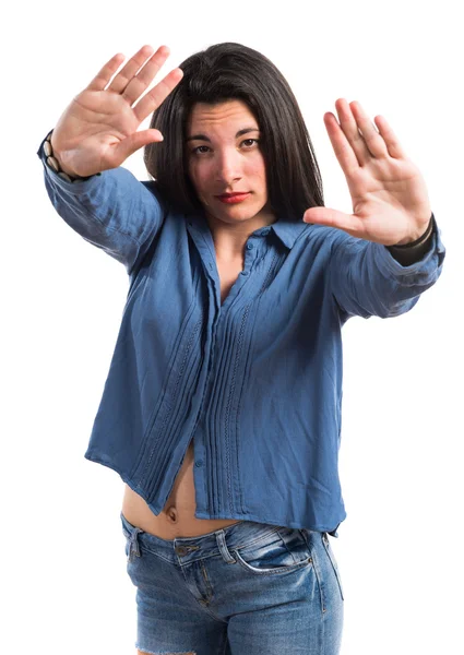 Girl doing NO gesture — Stock Photo, Image