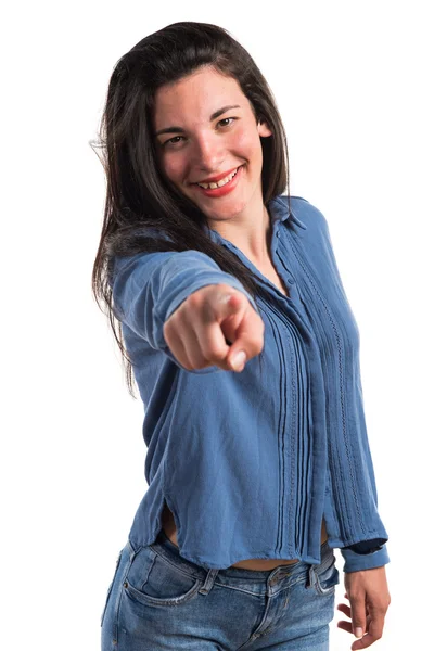 Menina apontando para a frente — Fotografia de Stock