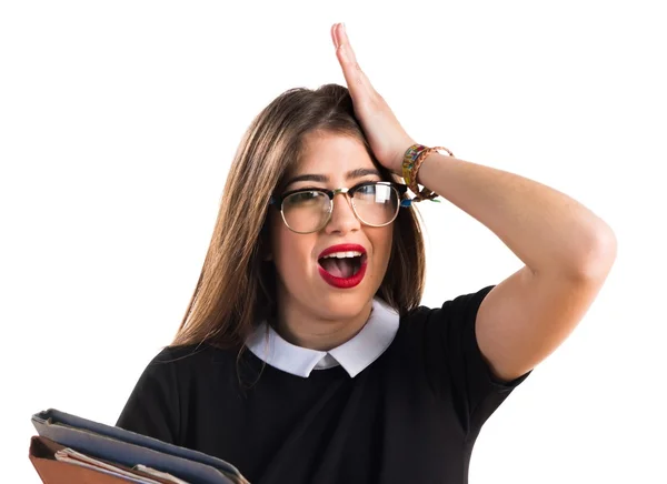 Student girl doing surprise gesture — Stock Photo, Image