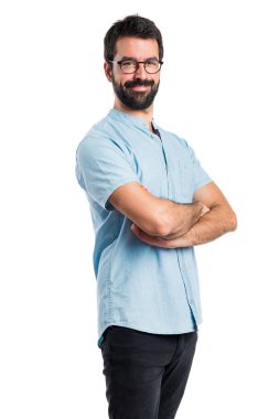 yakışıklı adam kollarını ile geçti