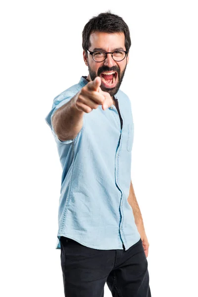 Handsome man pointing to the front — Stock Photo, Image