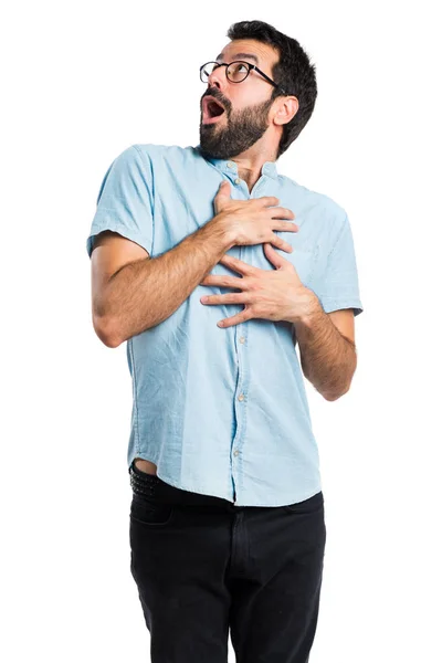 Bonito homem com óculos azuis no amor — Fotografia de Stock