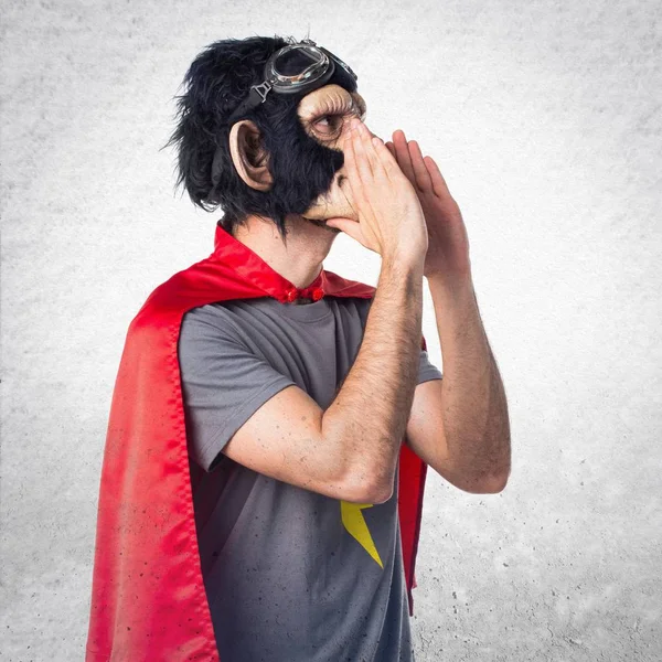 Superhero monkey man shouting — Stok Foto