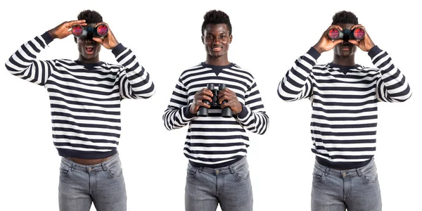 Handsome black man with binoculars — Stock Photo, Image