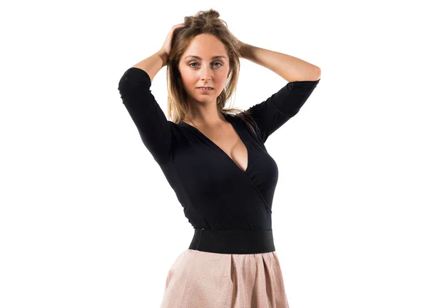 Blonde teen girl posing in studio — Stock Photo, Image