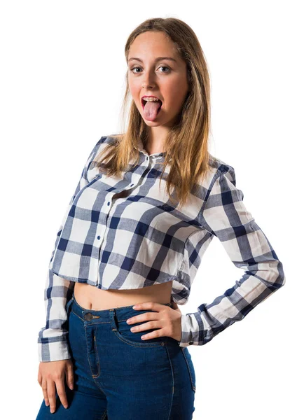 Blonde tiener meisje maken een grap — Stockfoto