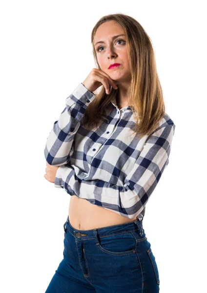 Blondine Teenager Mädchen denken — Stockfoto