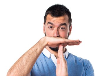 Adam mavi gömlek zaman aşımı jest yapma ile