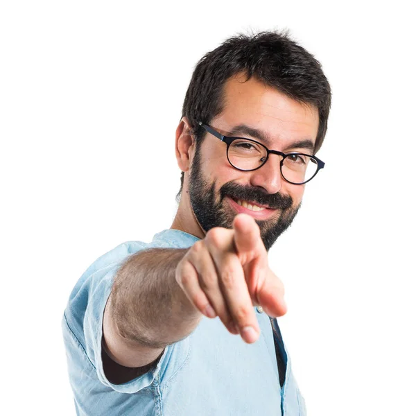 Handsome man pointing to the front — Stock Photo, Image