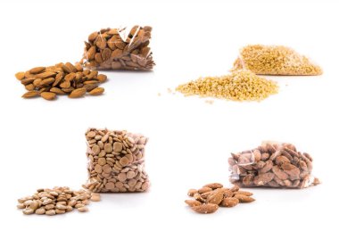 Kuruyemiş izole wite arka plan üzerinde kümesi