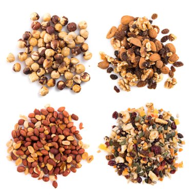 Kuruyemiş izole wite arka plan üzerinde kümesi