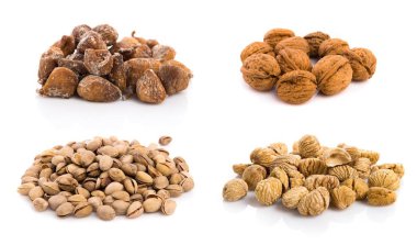 Kuruyemiş izole wite arka plan üzerinde kümesi